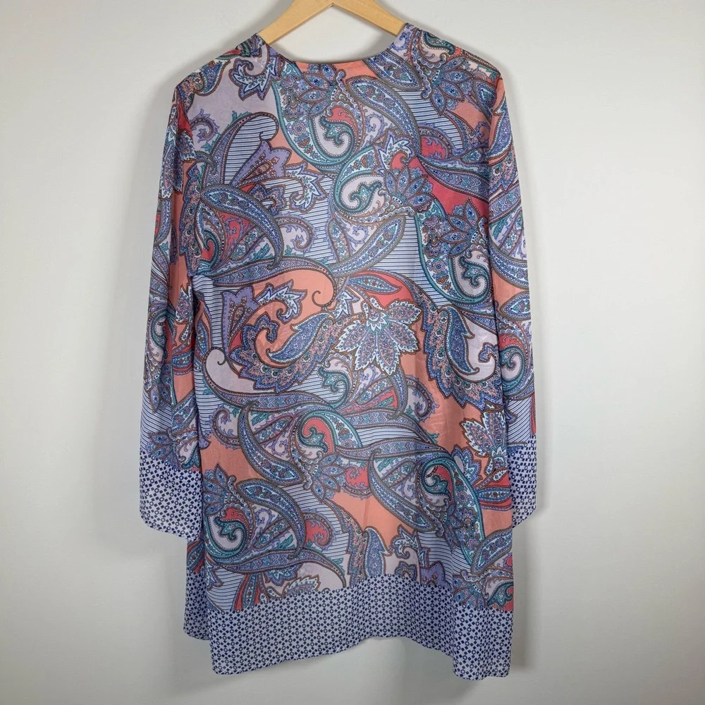 Soft Surroundings Mixed Media Print Open Front Semi Sheer Kimono Cardigan‎ Large
